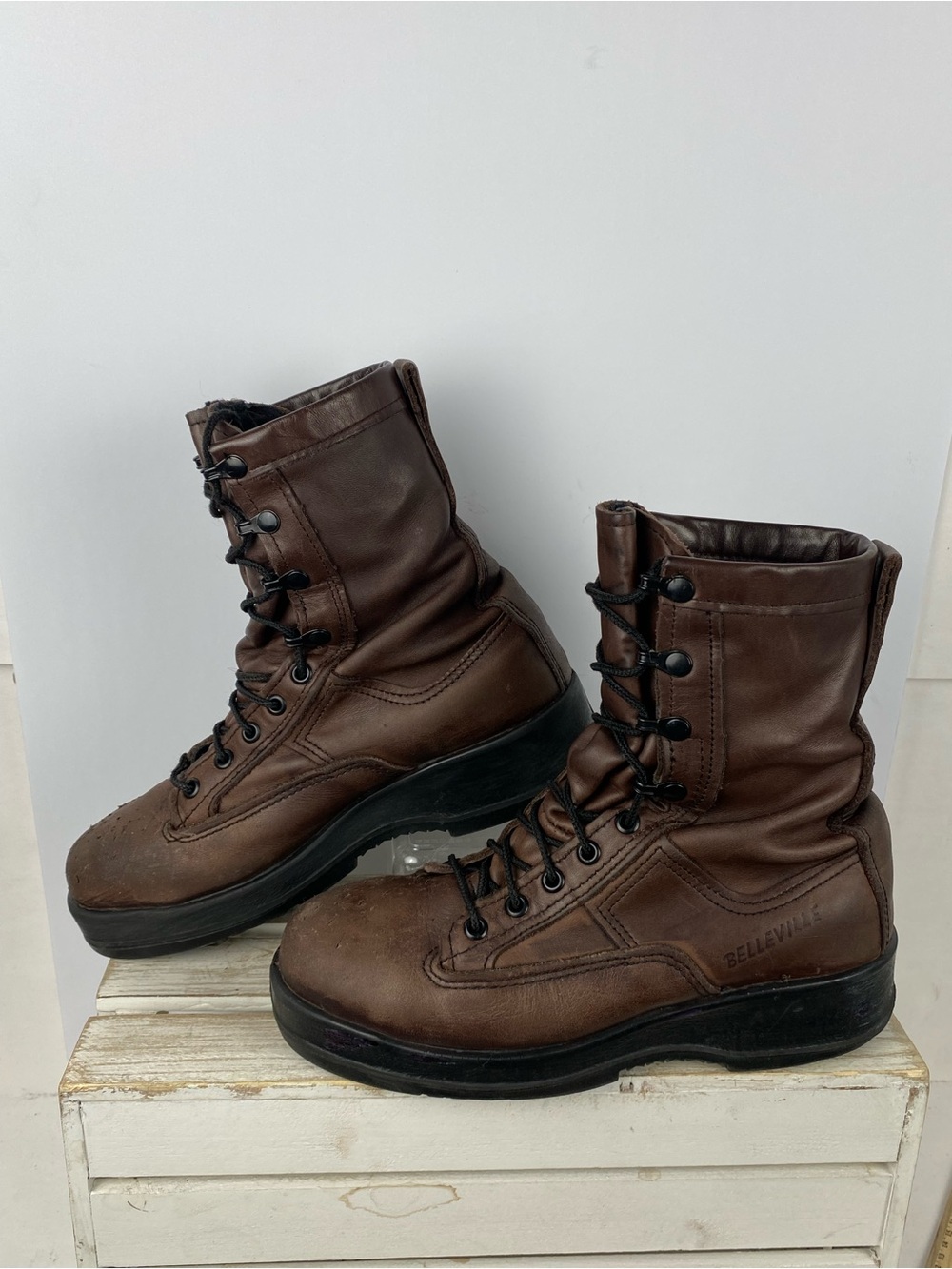 Belleville brown leather steel toe flight combat boots unisex Men 5.5W Women7.5W